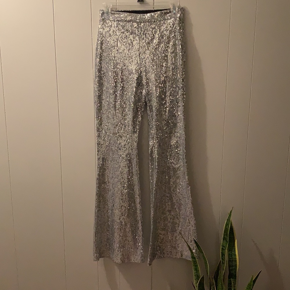 Bershka Silver Sequin Bell Bottoms